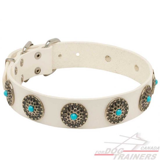 Get Leather Dog Collar, Blue Decorative Stones