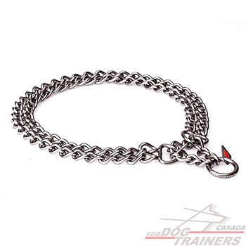 Metal chain dog collar of brushed stainless steel