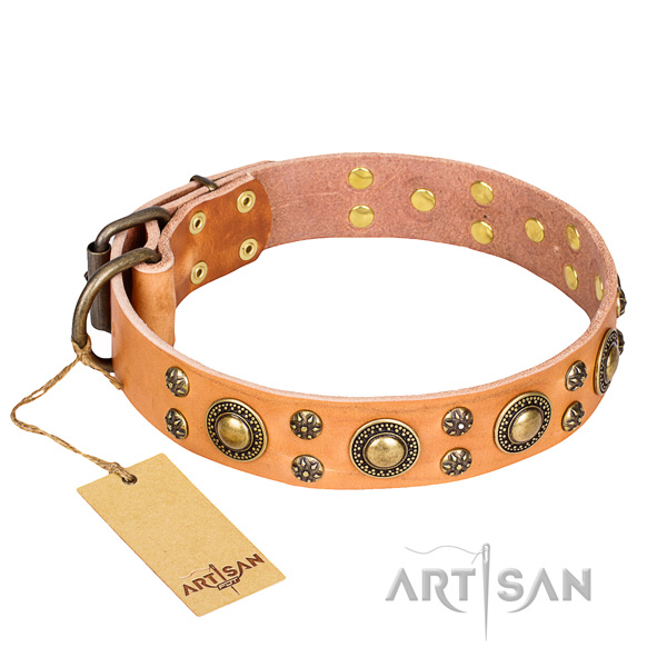 Remarkable natural genuine leather dog collar for handy use
