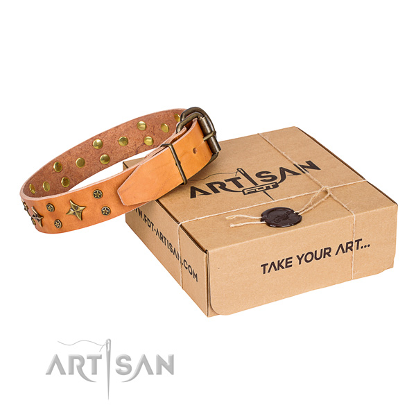 Decorated leather dog collar for easy wearing
