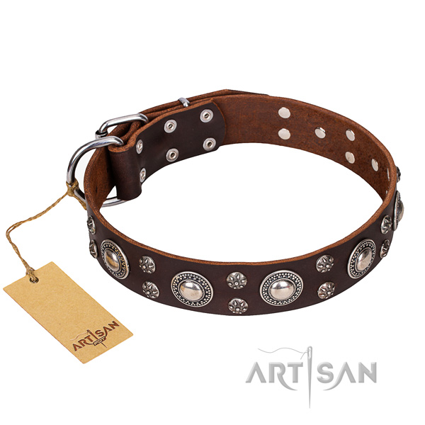 Heavy-duty leather dog collar with reliable elements