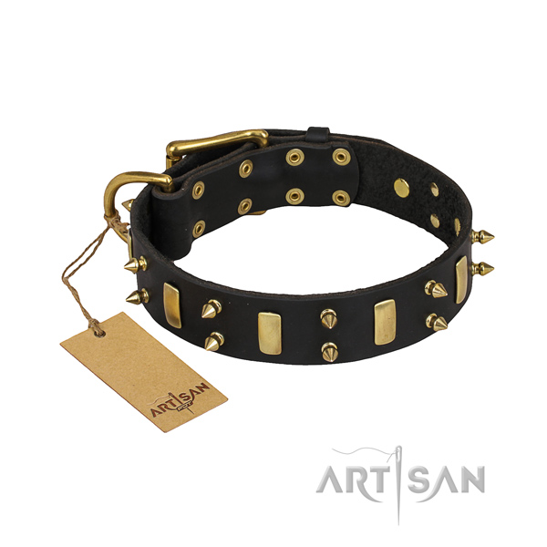 Full grain leather dog collar with smoothly polished leather strap