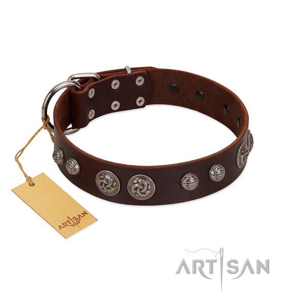 Corrosion proof hardware on full grain natural leather dog collar for your dog