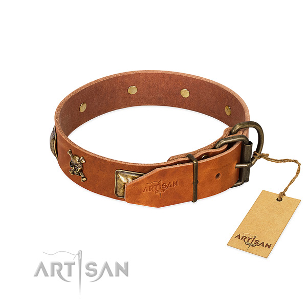 Inimitable full grain genuine leather dog collar with strong embellishments