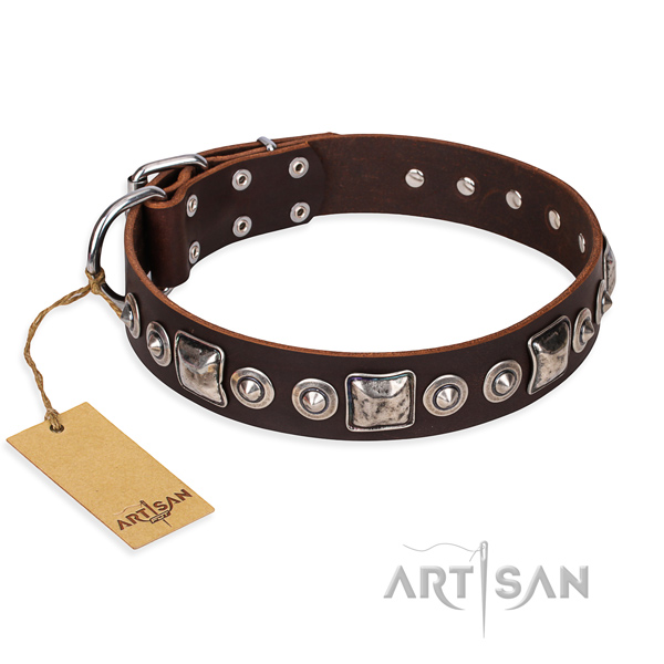 Leather dog collar made of soft material with strong buckle