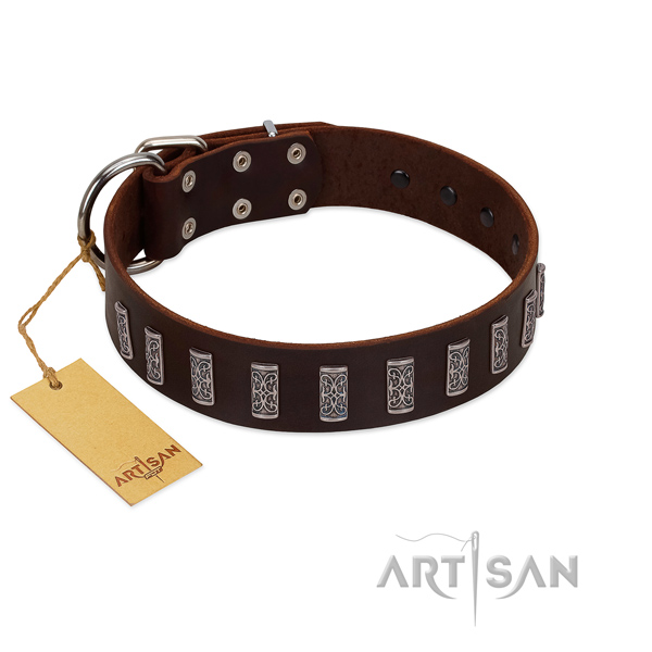 Top notch full grain genuine leather dog collar with durable D-ring