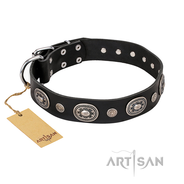 Quality natural genuine leather collar handmade for your four-legged friend