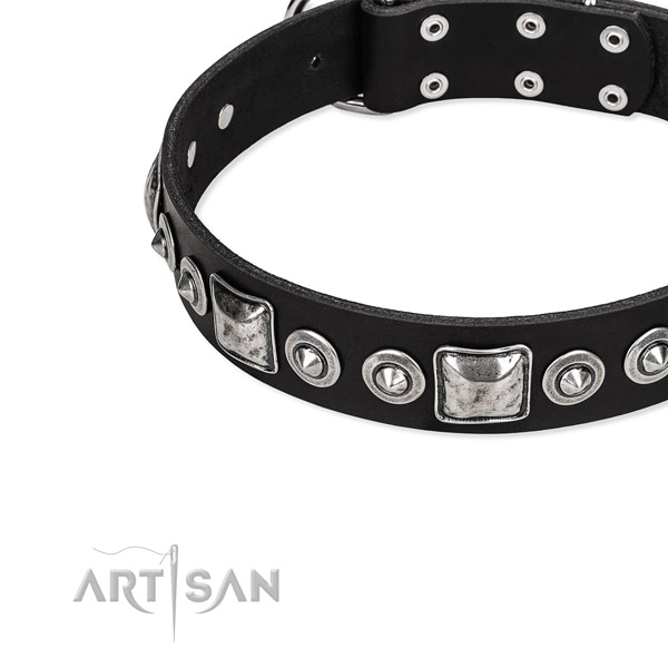 Full grain leather dog collar made of high quality material with adornments