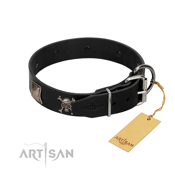 Handcrafted full grain natural leather collar for your attractive four-legged friend