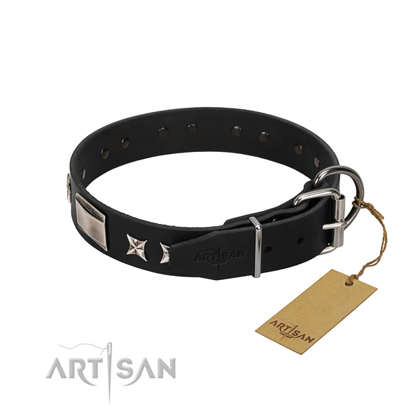 Quality genuine leather dog collar with durable traditional buckle