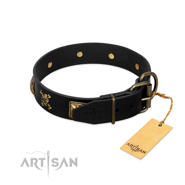 Reliable full grain leather collar with embellishments for your canine