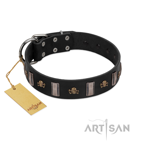 Exquisite genuine leather dog collar with corrosion proof fittings