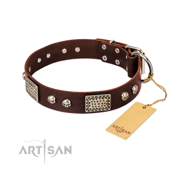 Easy wearing full grain genuine leather dog collar for daily walking your four-legged friend