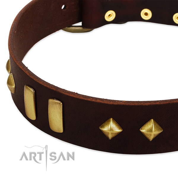 Top rate full grain natural leather dog collar with exquisite decorations