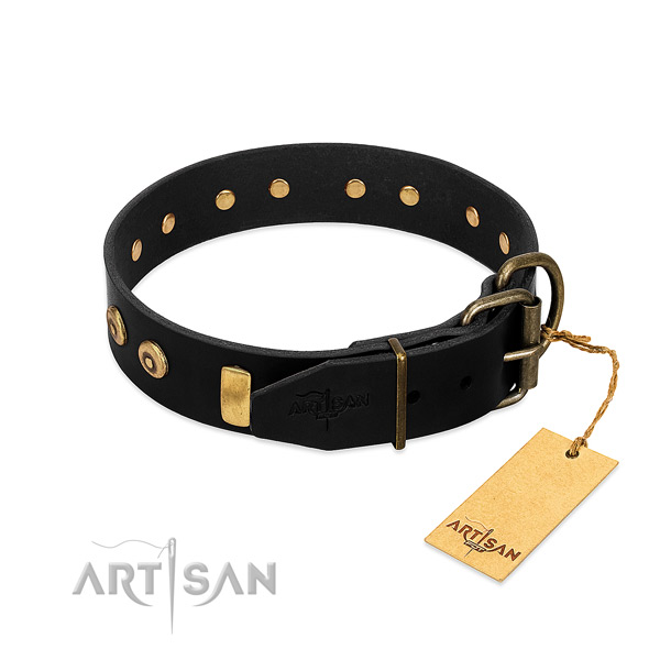 Best quality leather dog collar with stylish decorations