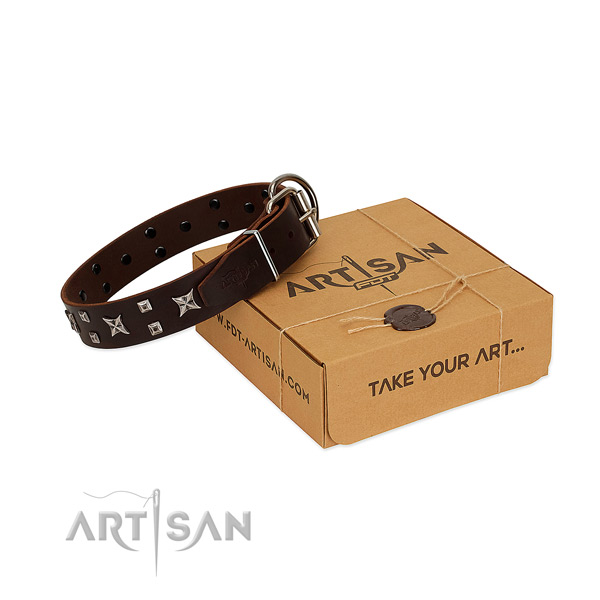 Stylish adorned natural leather dog collar of top rate material