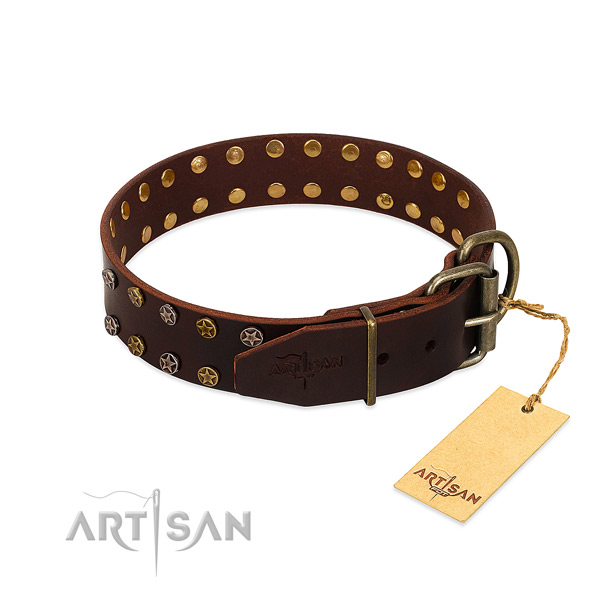 Fancy walking leather dog collar with exquisite adornments