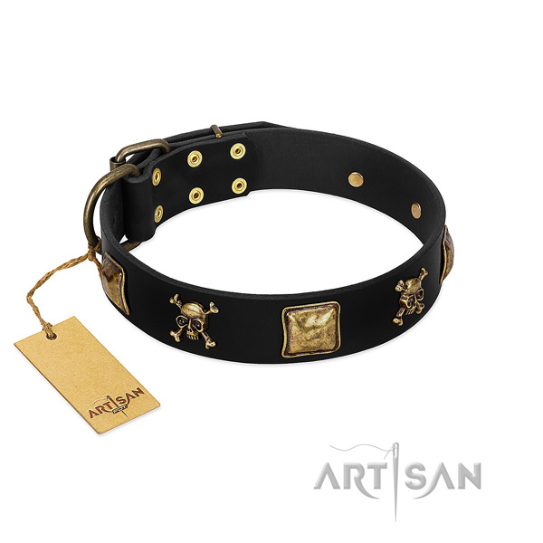 High quality full grain leather dog collar with stylish design studs