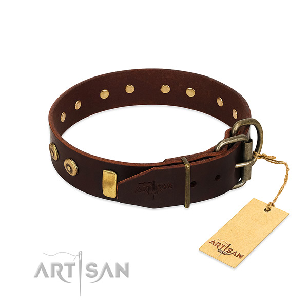 Inimitable adorned leather dog collar of flexible material