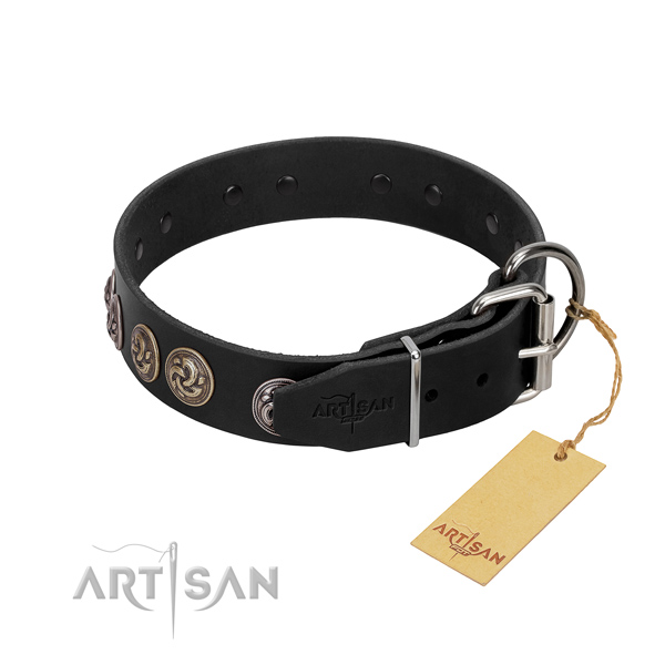Durable fittings on fine quality leather dog collar