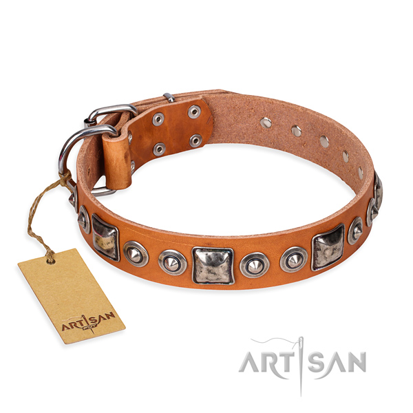 Full grain genuine leather dog collar made of high quality material with corrosion resistant D-ring