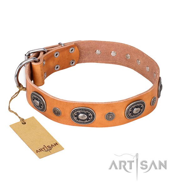 Quality full grain natural leather collar handmade for your doggie