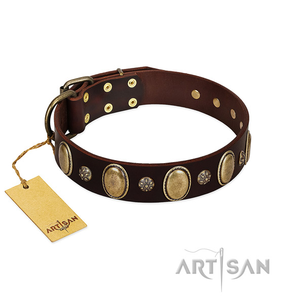 Handy use best quality genuine leather dog collar with decorations
