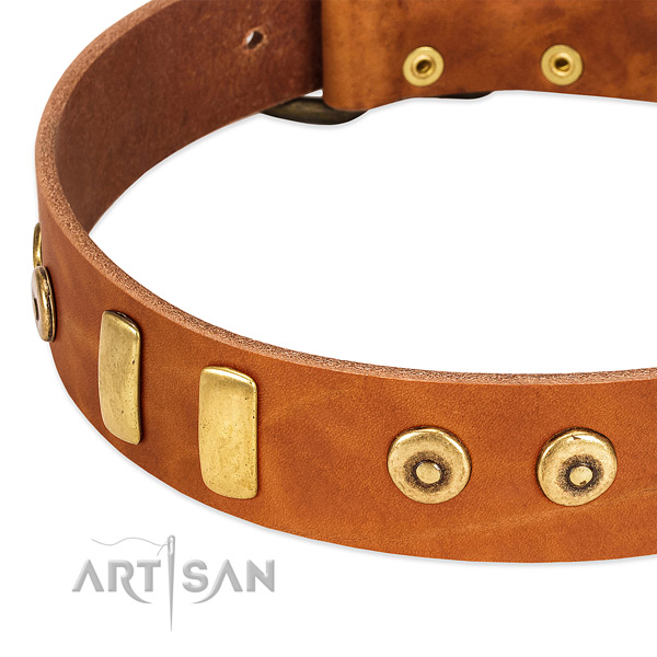 Soft genuine leather collar with awesome decorations for your dog
