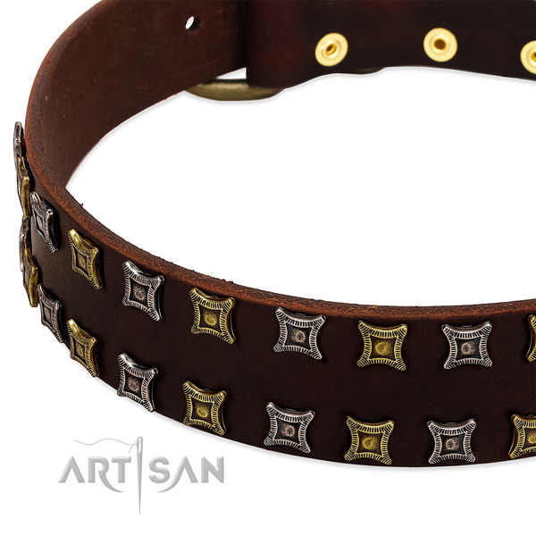Gentle to touch full grain genuine leather dog collar for your lovely four-legged friend