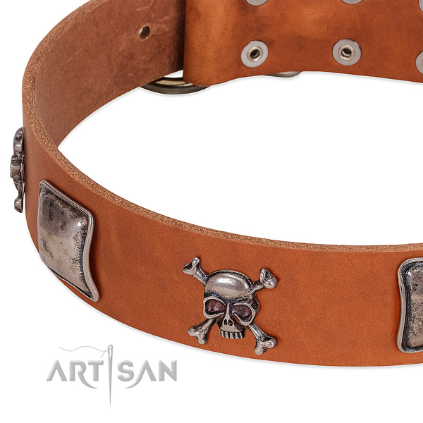 Strong decorations on genuine leather dog collar
