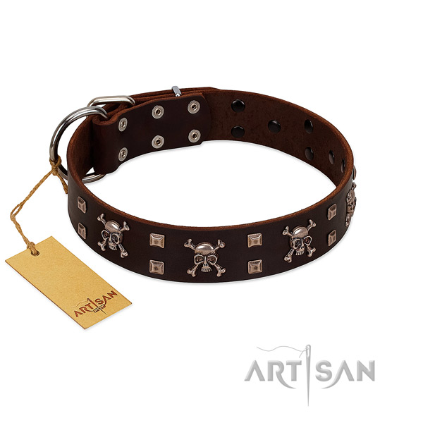 Genuine leather dog collar with extraordinary decorations