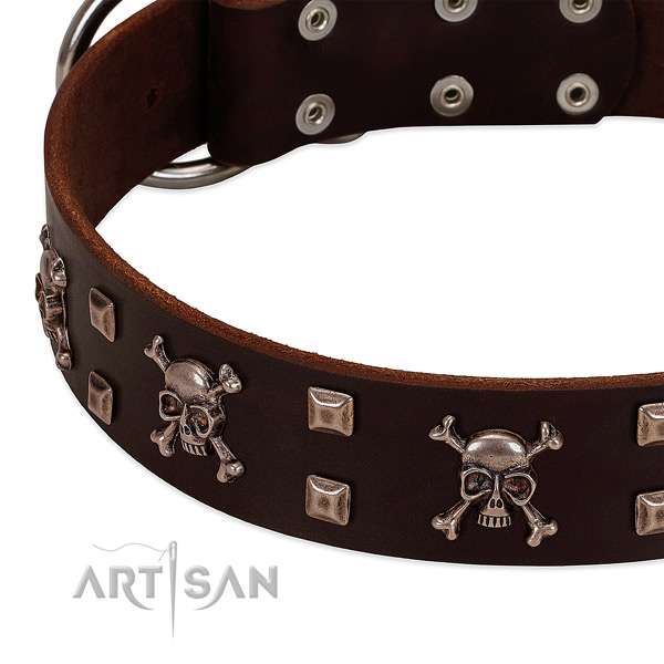 Unusual full grain natural leather collar for your doggie