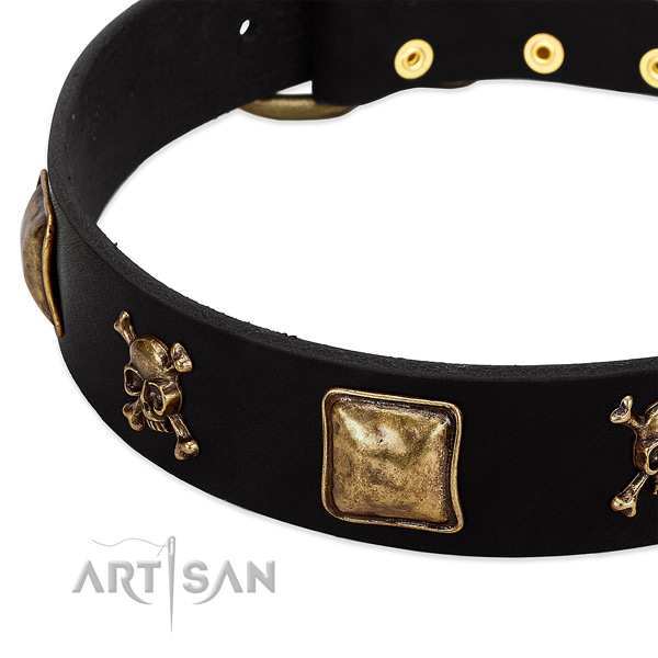 Quality full grain natural leather collar with embellishments for your pet