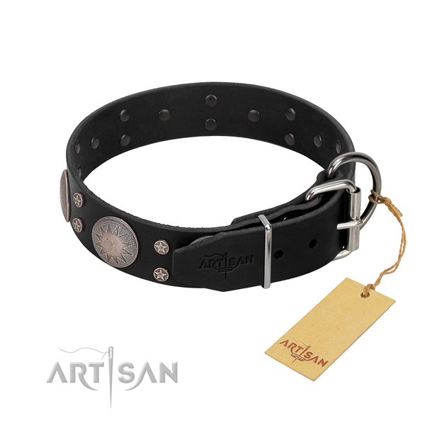 Inimitable embellishments on full grain leather dog collar for fancy walking