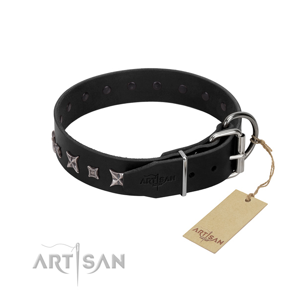 Gentle to touch full grain leather dog collar with studs for comfortable wearing