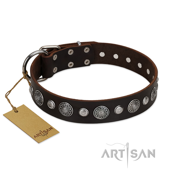 Best quality full grain genuine leather dog collar with fashionable adornments