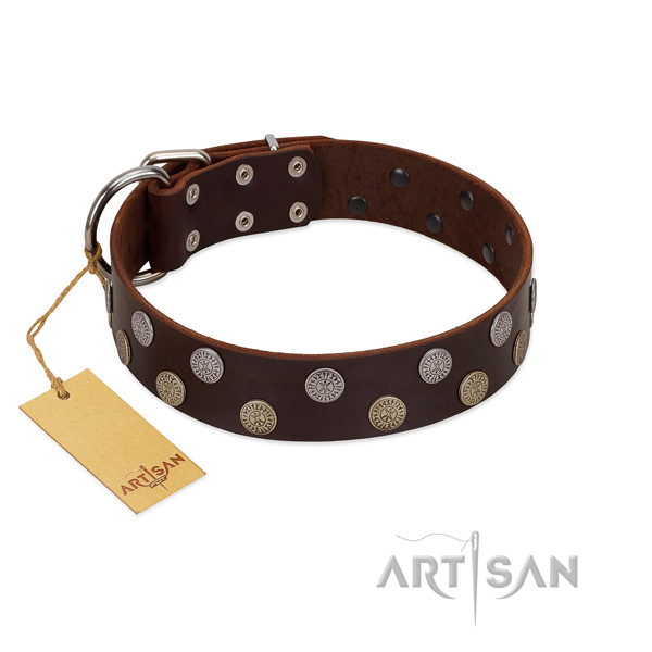 Leather dog collar with unique decorations for your doggie