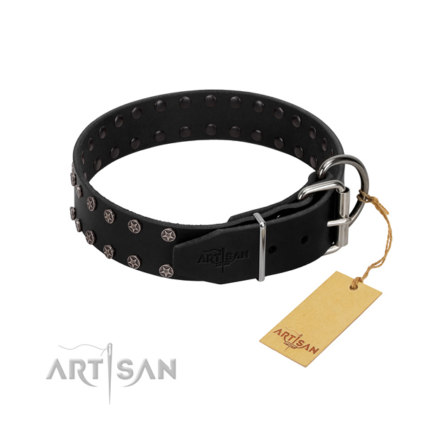 Top rate full grain natural leather dog collar with decorations for your pet