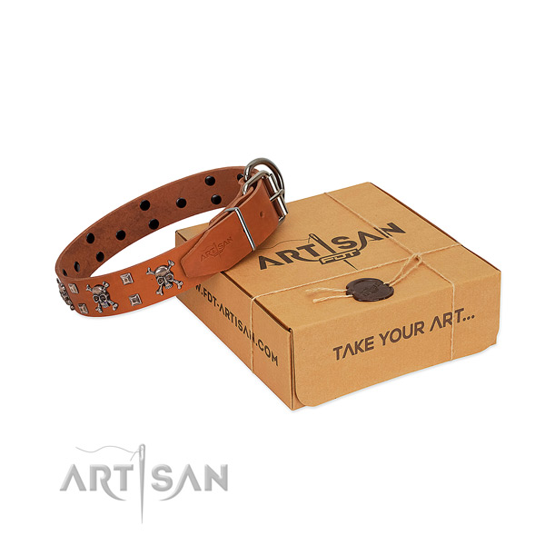Best quality leather dog collar with corrosion resistant hardware