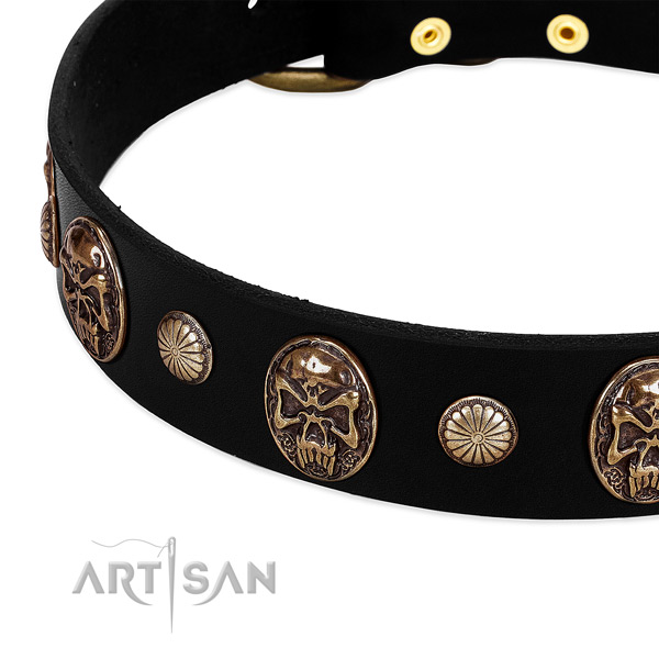 Full grain natural leather dog collar with exquisite studs