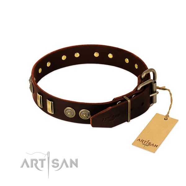 Strong hardware on full grain genuine leather dog collar for your canine