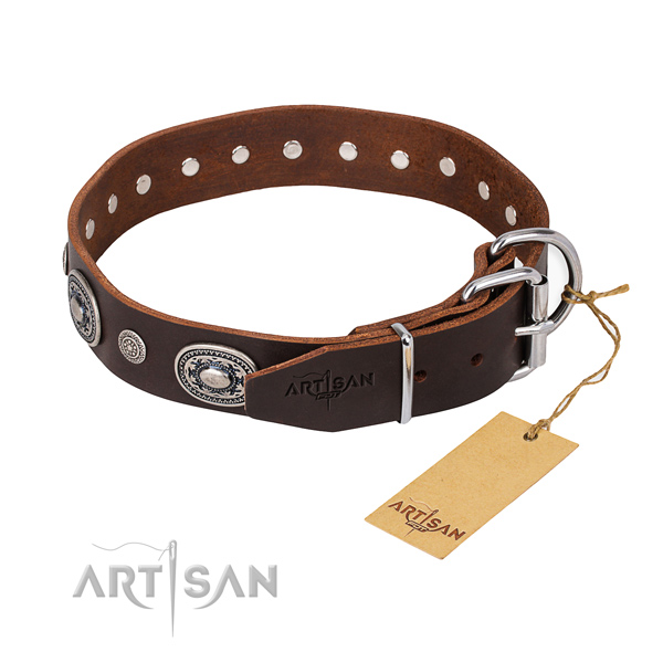 Flexible full grain genuine leather dog collar crafted for easy wearing