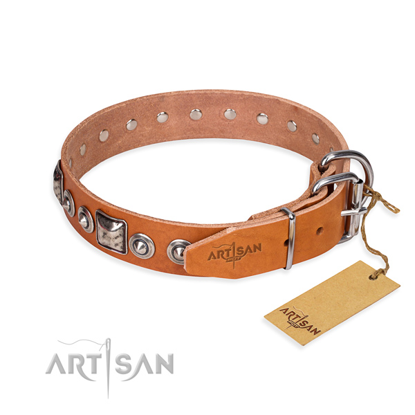 Leather dog collar made of reliable material with durable adornments