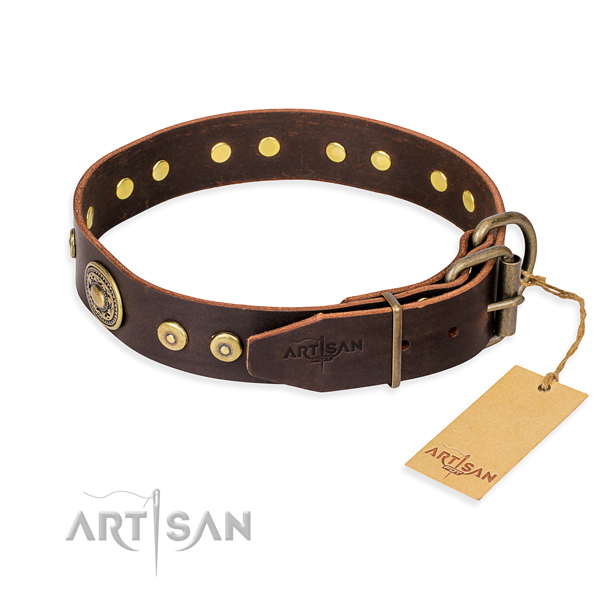 Full grain genuine leather dog collar made of best quality material with rust-proof studs