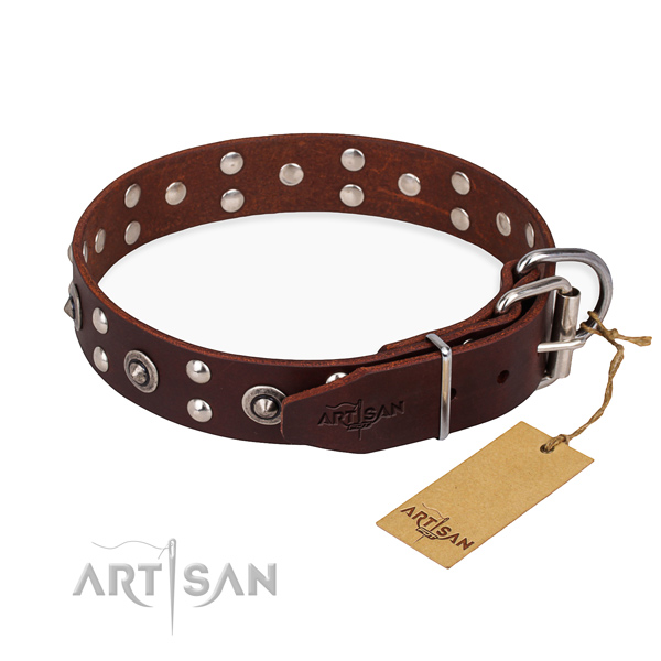 Corrosion resistant hardware on genuine leather collar for your stylish canine