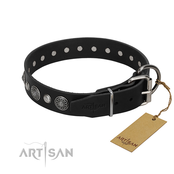 Strong full grain leather dog collar with stunning adornments