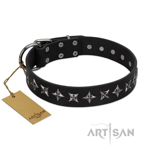Easy wearing dog collar of durable leather with studs