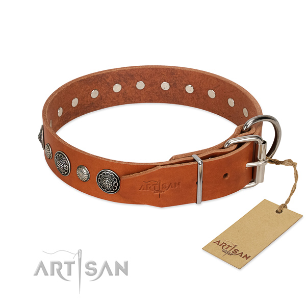 Best quality full grain genuine leather dog collar with corrosion proof fittings