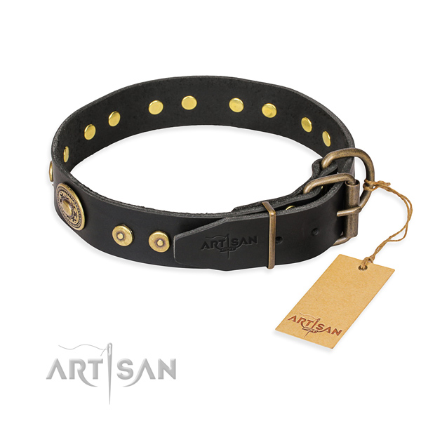 Full grain natural leather dog collar made of soft material with durable decorations