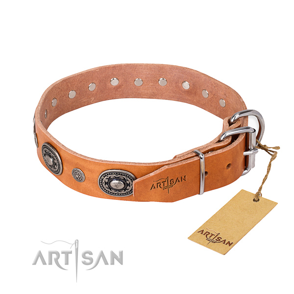 Soft full grain natural leather dog collar created for comfy wearing